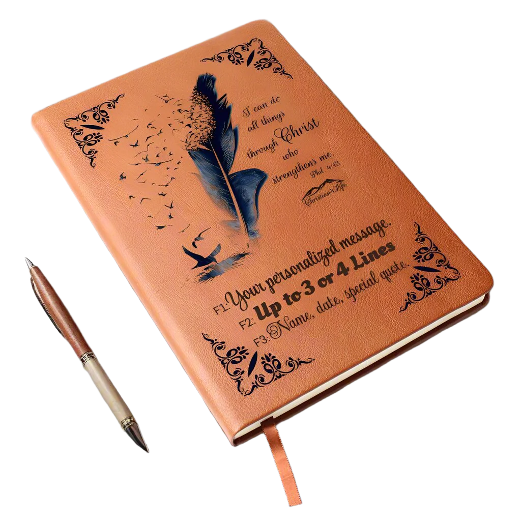 Personalized ’I can do all things though Christ’ Christian Journal (Color feather) - Journals