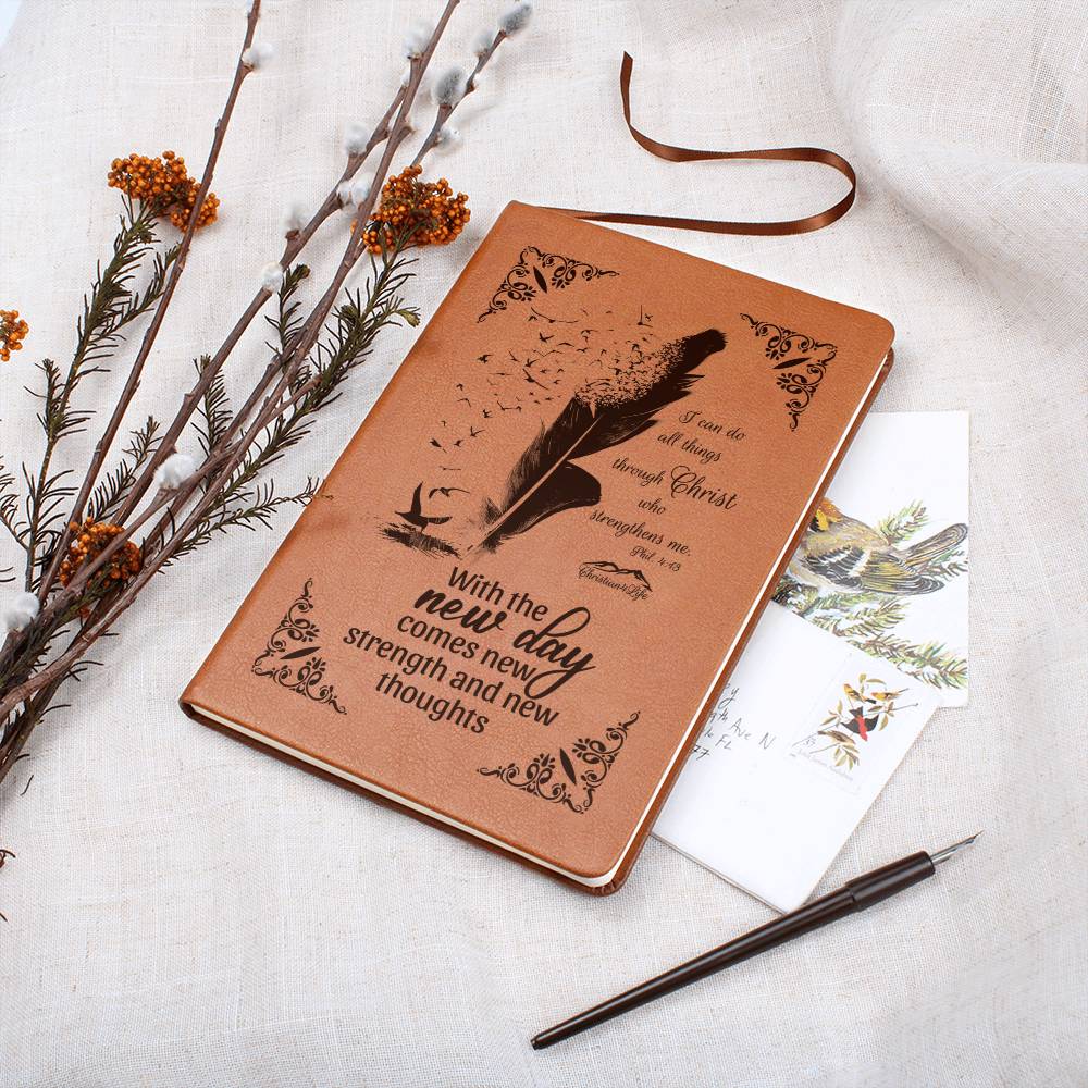 I can do all things through Christ, With new day comes new strength-Christian Journal (Brown feather)