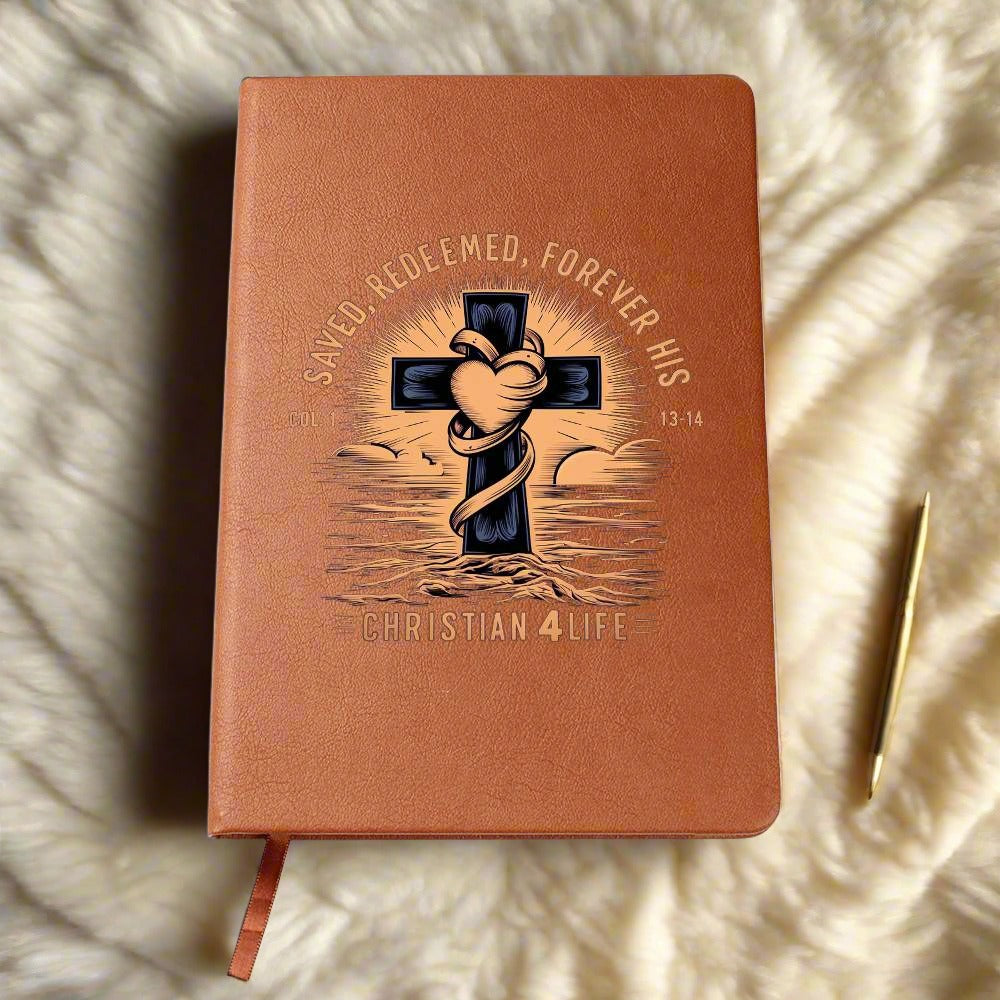 ’Saved Redeemed Forever His’ Vegan Leather Christian Journal - Journals