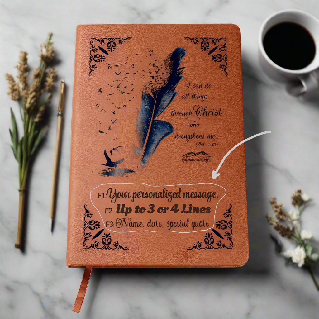Personalized ’I can do all things though Christ’ Christian Journal (Color feather) - Journals