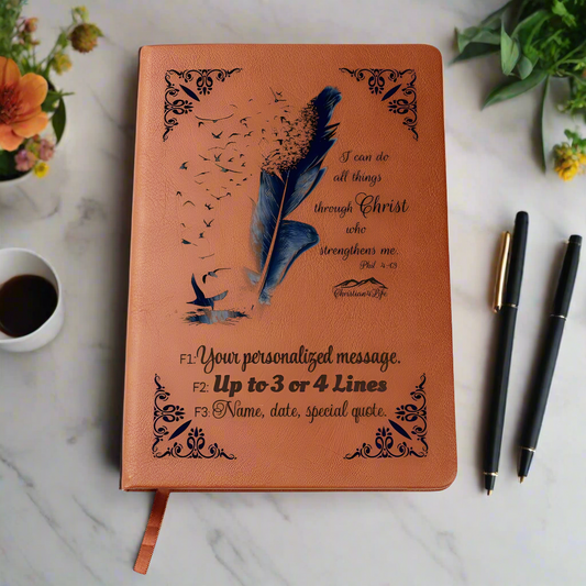 Personalized ’I can do all things though Christ’ Christian Journal (Color feather) - Journals