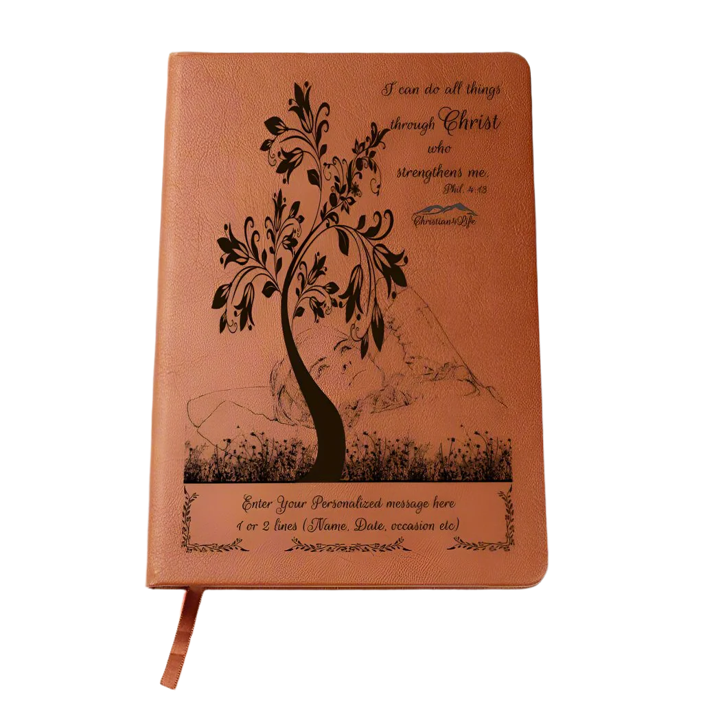Personalized ’I Can Do All Things through Christ’ vegan leather Graphic Christian Journal - Journals