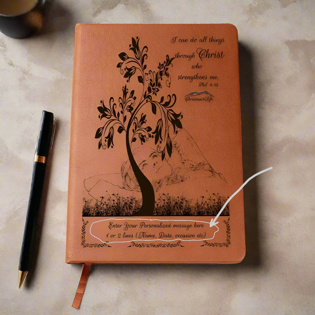 Personalized ’I Can Do All Things through Christ’ vegan leather Graphic Christian Journal - Journals