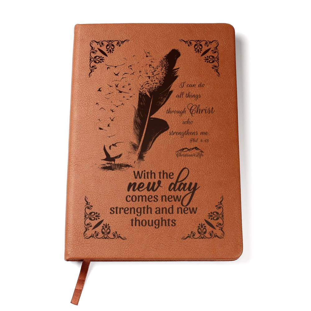 I can do all things through Christ, With new day comes new strength-Christian Journal (Brown feather)