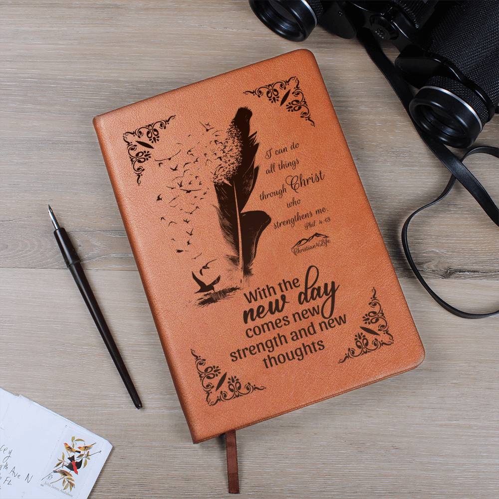 I can do all things through Christ, With new day comes new strength-Christian Journal (Brown feather)