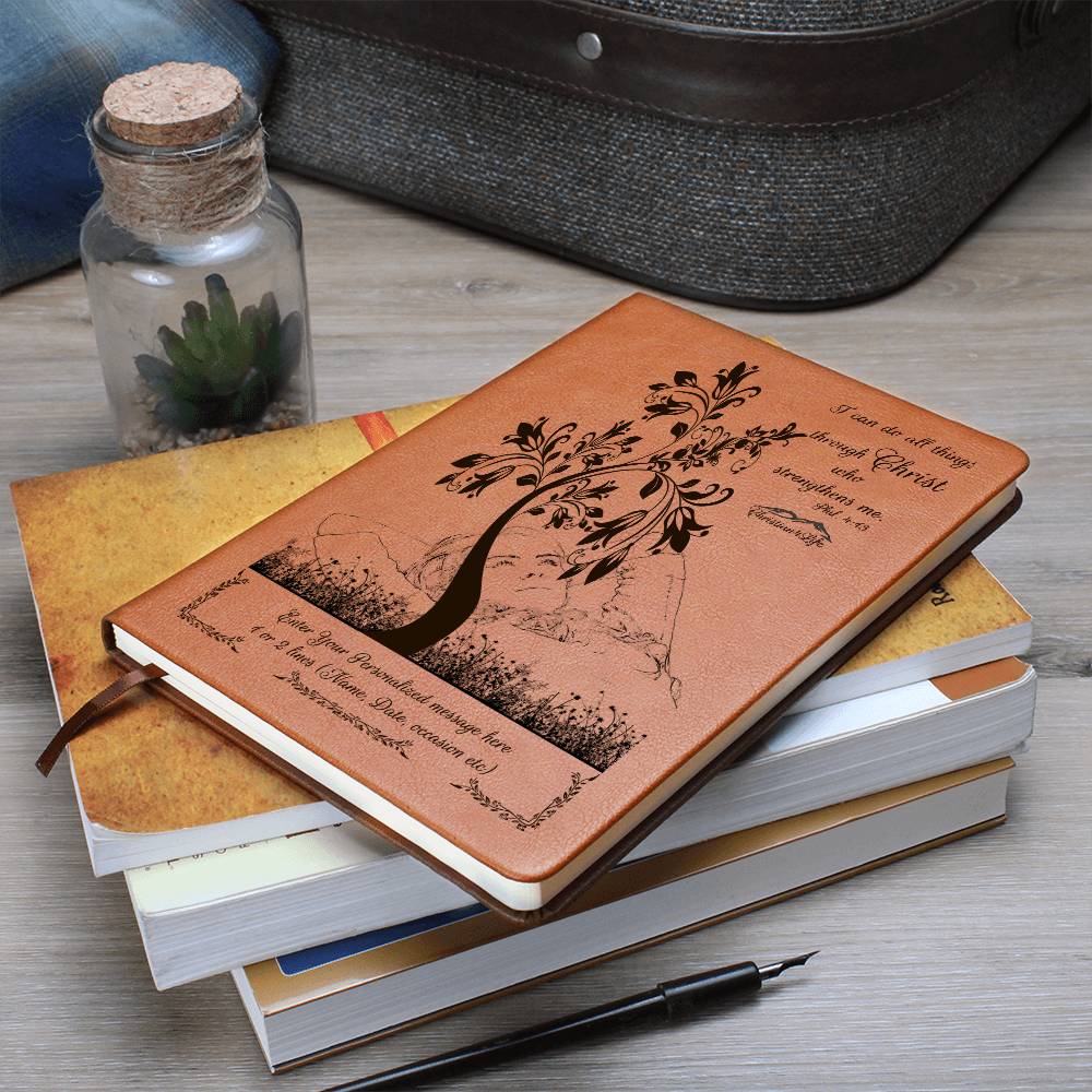 Personalized ’I Can Do All Things through Christ’ vegan leather Graphic Christian Journal - Journals
