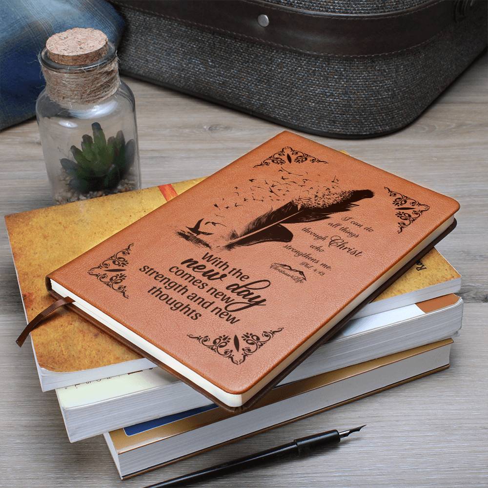 I can do all things through Christ, With new day comes new strength-Christian Journal (Brown feather)