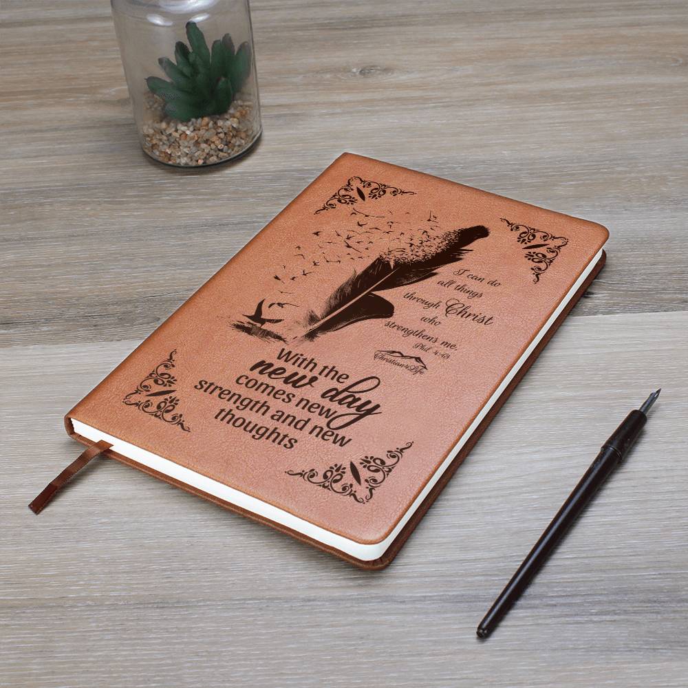 I can do all things through Christ, With new day comes new strength-Christian Journal (Brown feather)
