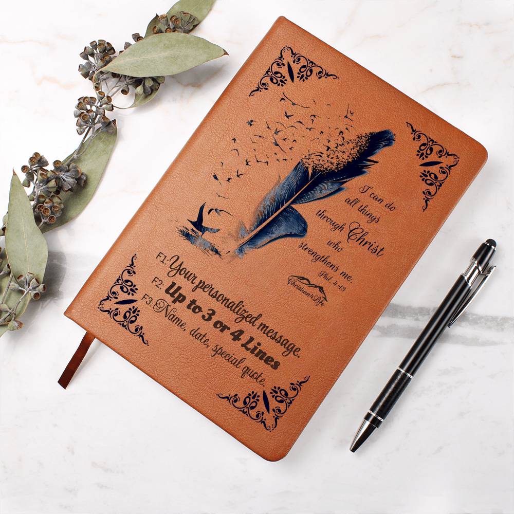 Personalized ’I can do all things though Christ’ Christian Journal (Color feather) - Journals
