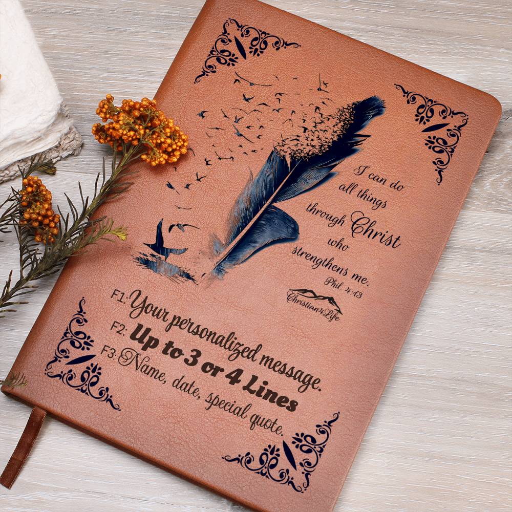 Personalized ’I can do all things though Christ’ Christian Journal (Color feather) - Journals