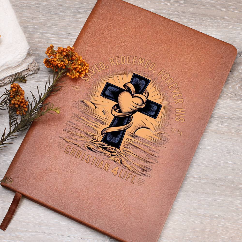 ’Saved Redeemed Forever His’ Vegan Leather Christian Journal - Journals