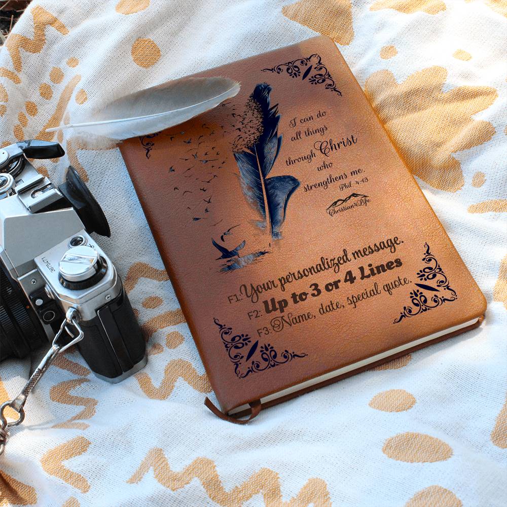 Personalized ’I can do all things though Christ’ Christian Journal (Color feather) - Journals