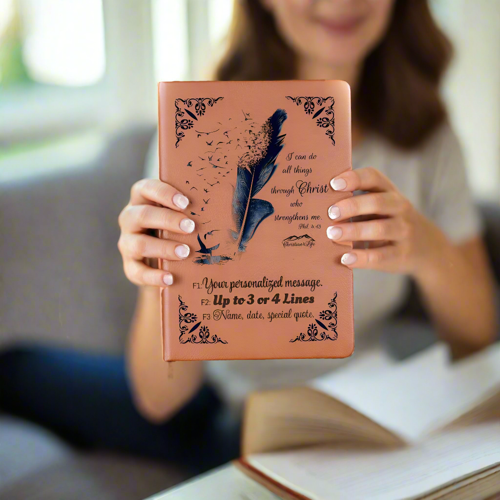 Personalized ’I can do all things though Christ’ Christian Journal (Color feather) - Journals