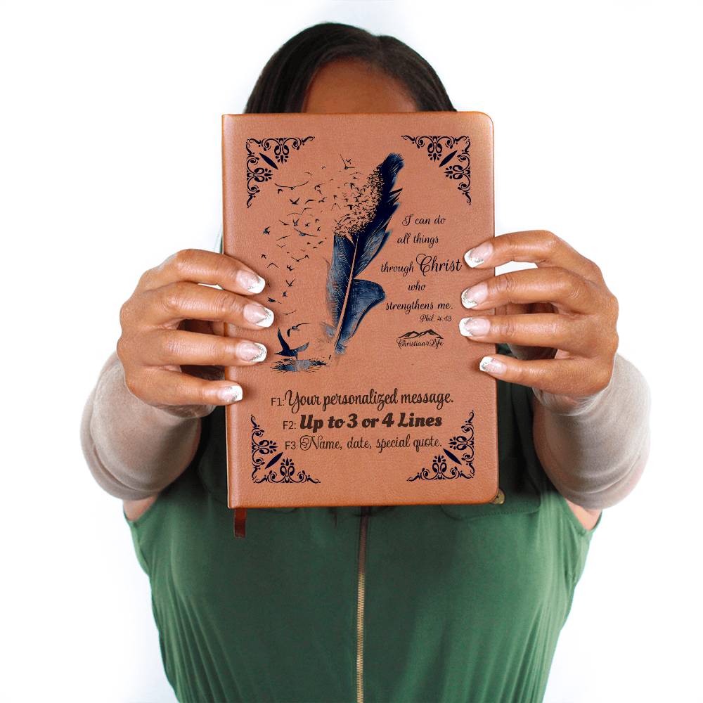 Personalized ’I can do all things though Christ’ Christian Journal (Color feather) - Journals