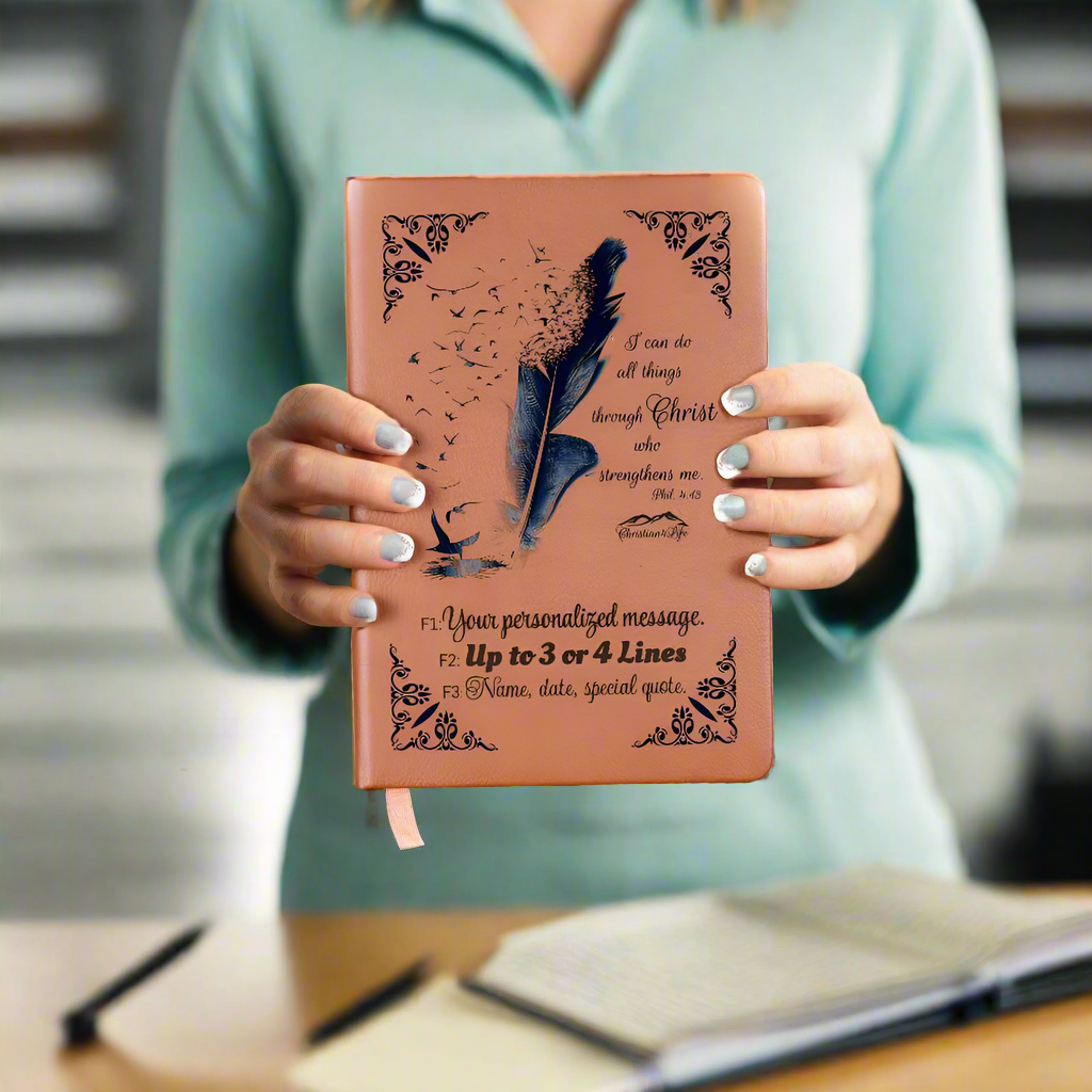 Personalized ’I can do all things though Christ’ Christian Journal (Color feather) - Journals
