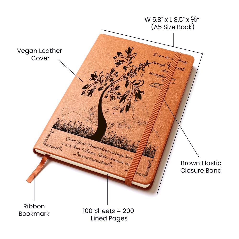 Personalized ’I Can Do All Things through Christ’ vegan leather Graphic Christian Journal - Journals