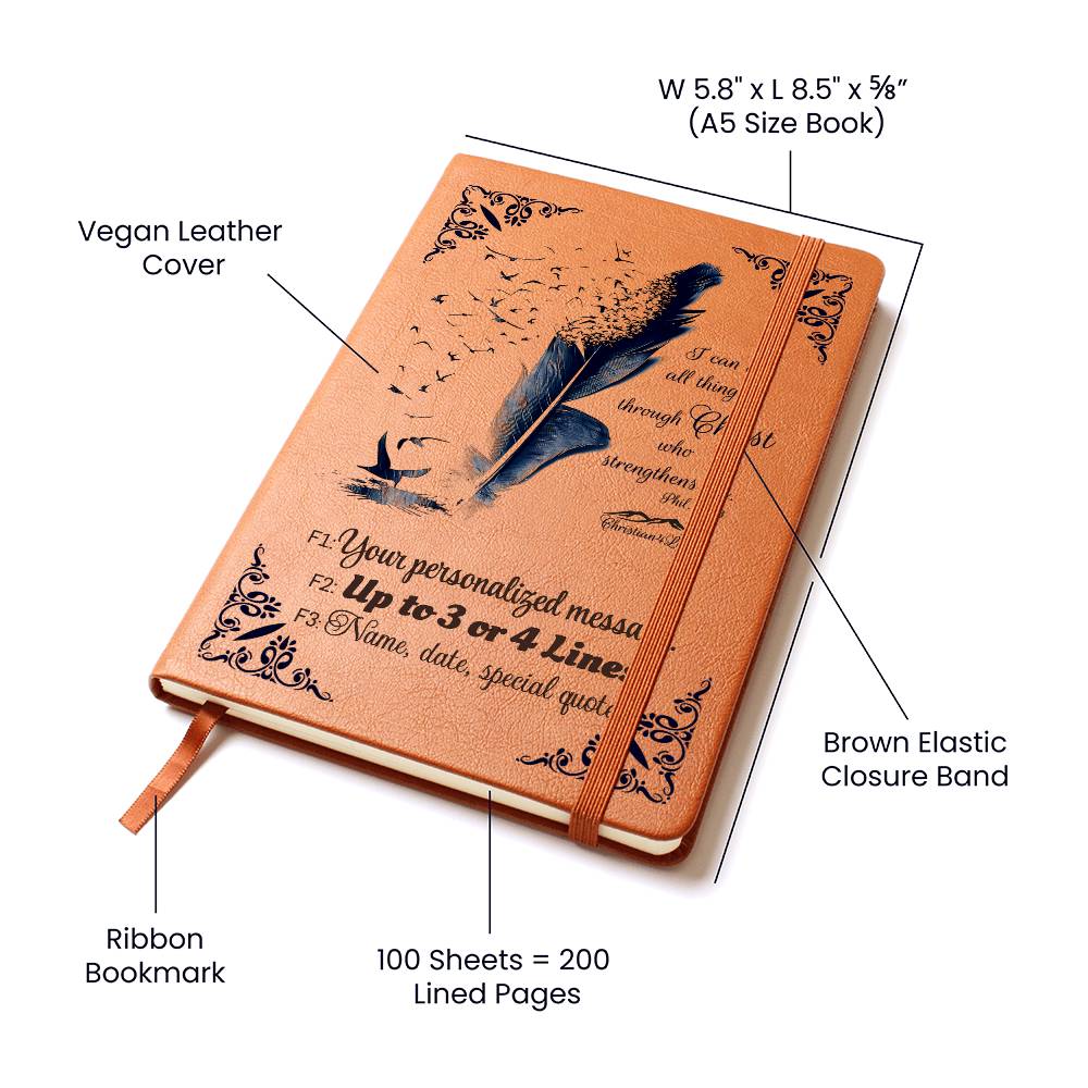 Personalized ’I can do all things though Christ’ Christian Journal (Color feather) - Journals