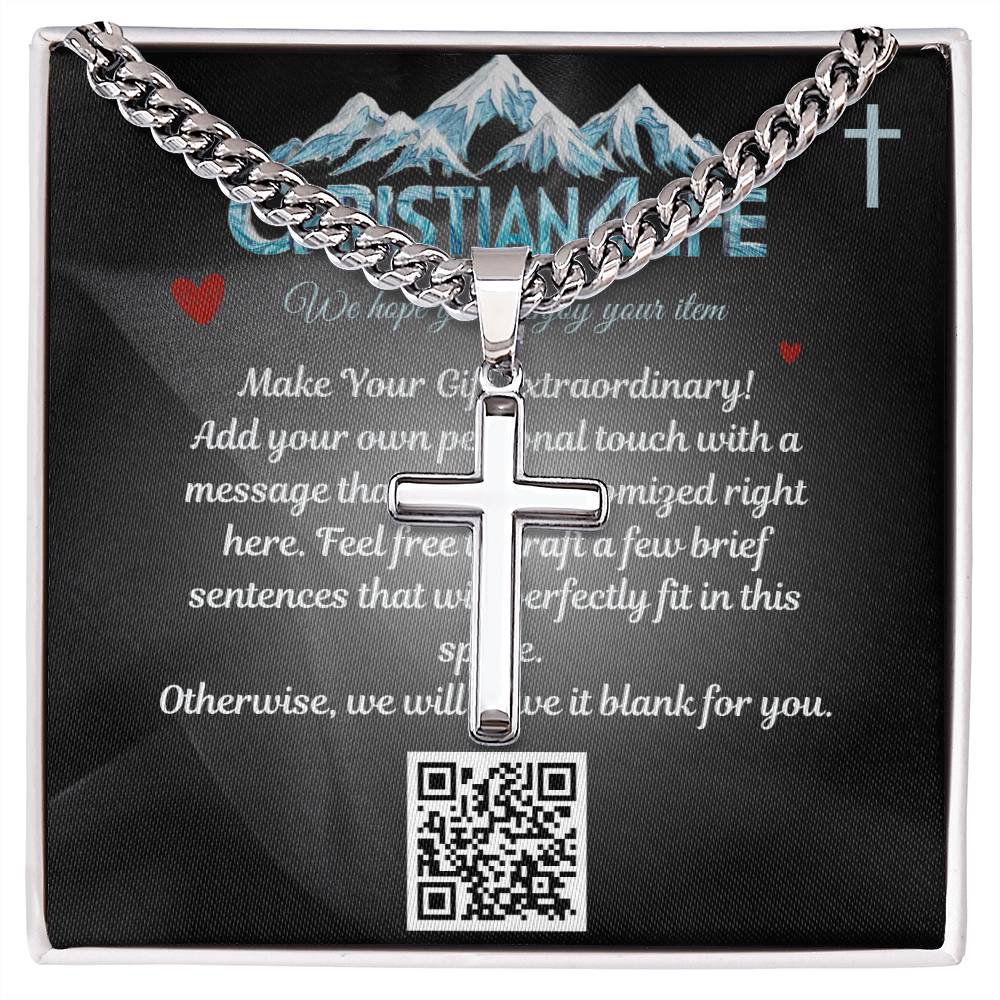 Artisan Cross Necklace on Cuban Chain - Personalized box - Jewelry