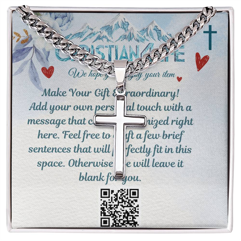 Artisan Cross Necklace on Cuban Chain - Stainless steel - Jewelry