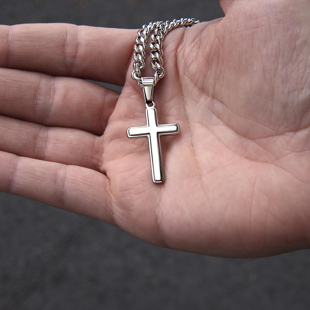 Artisan Cross Necklace on Cuban Chain - Personalized box - Jewelry