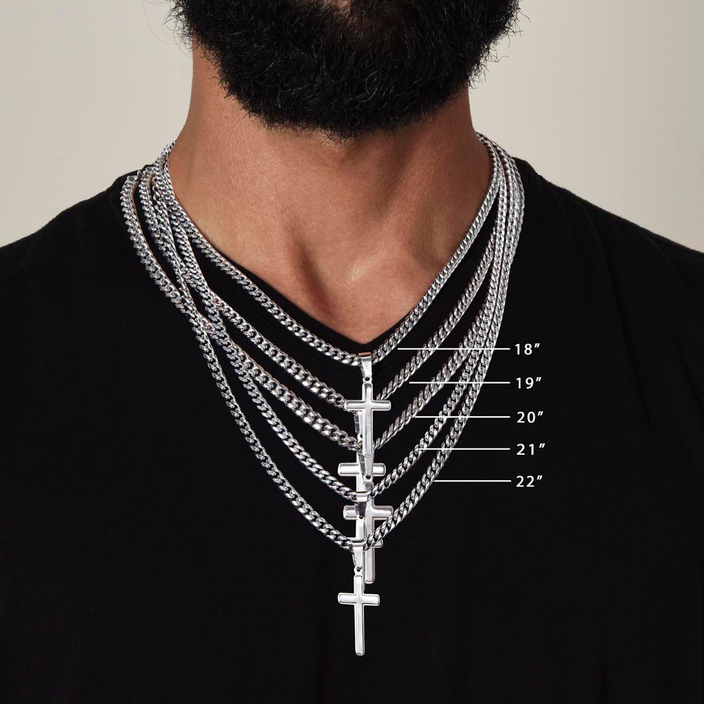 Artisan Cross Necklace on Cuban Chain - Stainless steel - Jewelry