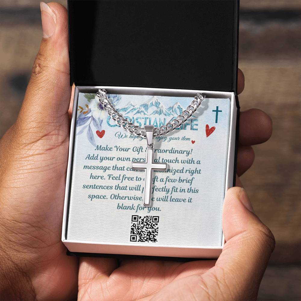 Artisan Cross Necklace on Cuban Chain - Stainless steel - Jewelry