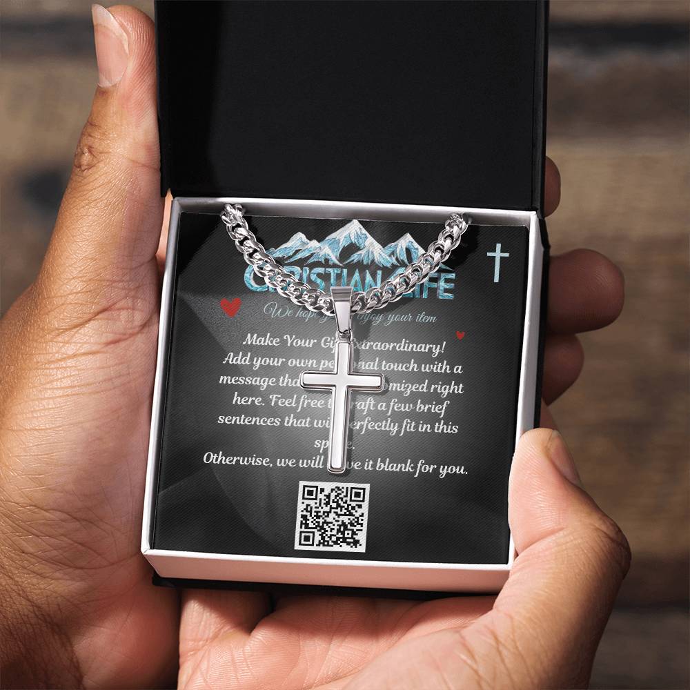 Artisan Cross Necklace on Cuban Chain - Personalized box - Two Tone Box - Jewelry
