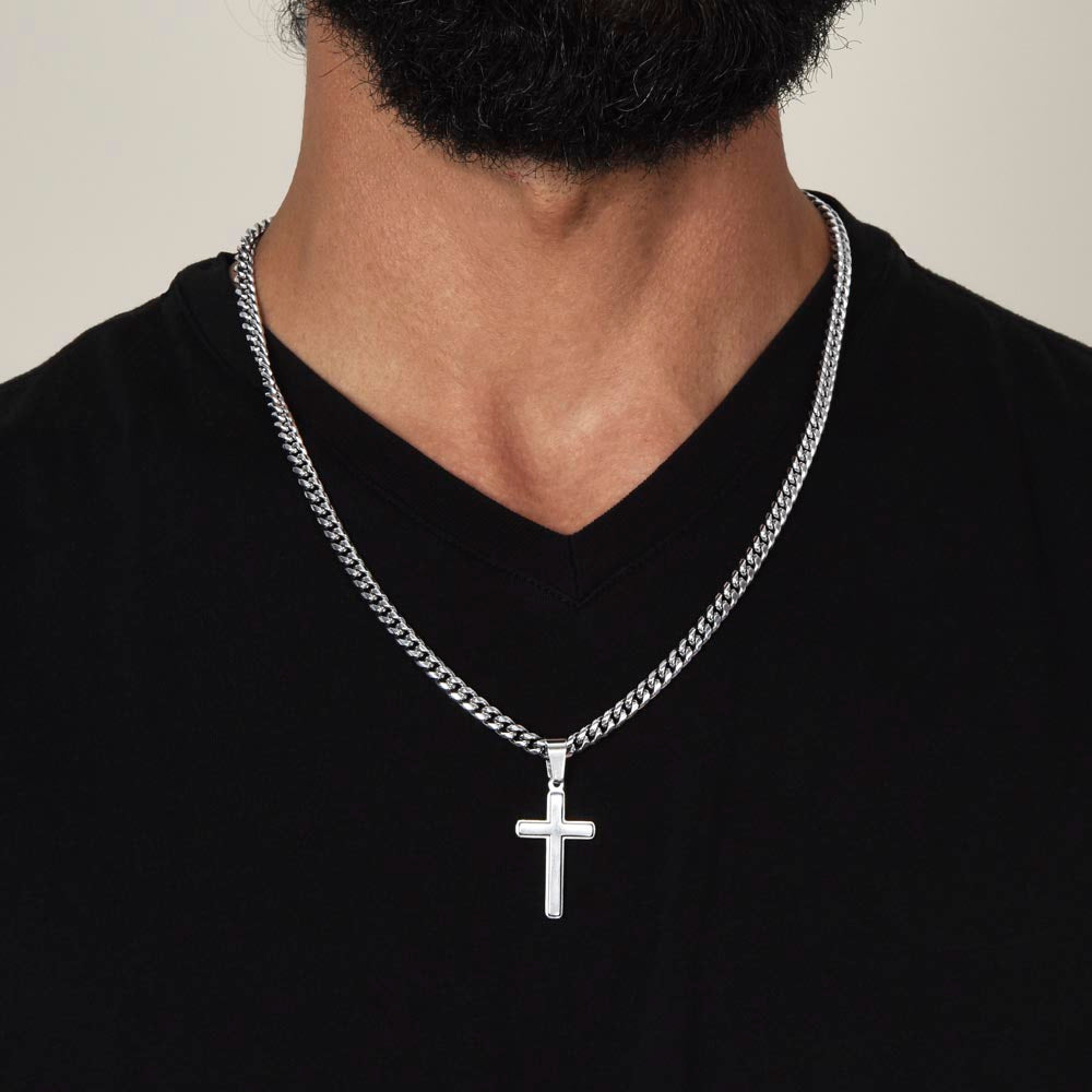 Artisan Cross Necklace on Cuban Chain - Stainless steel - Jewelry