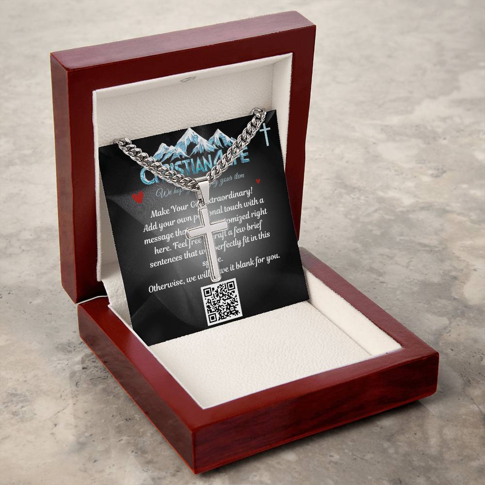 Artisan Cross Necklace on Cuban Chain - Personalized box - Luxury Box w/LED - Jewelry