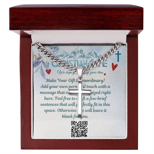 Artisan Cross Necklace on Cuban Chain - Stainless steel - Jewelry