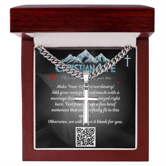 Artisan Cross Necklace on Cuban Chain - Personalized box - Jewelry