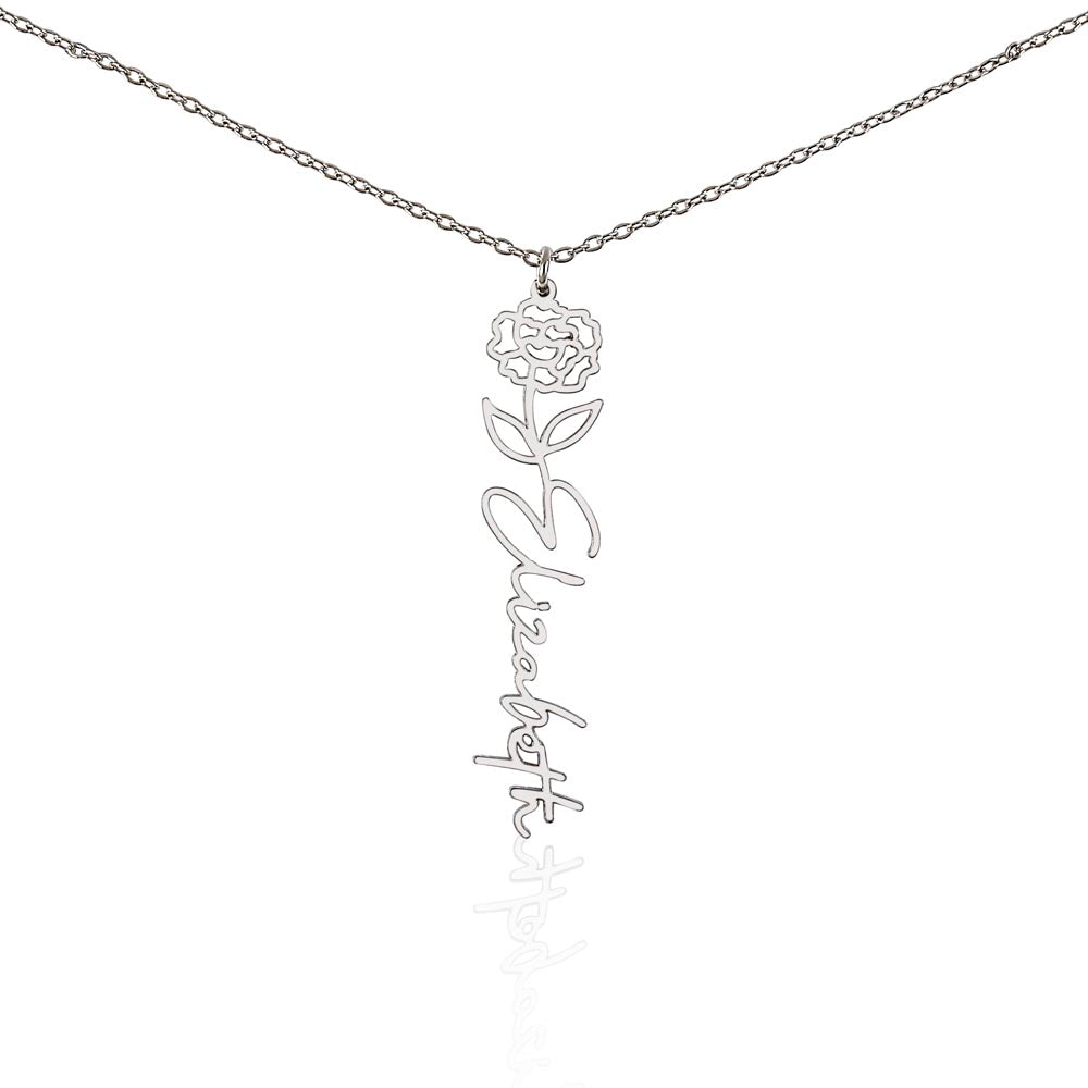 Personalized Flower Necklace (Custom name and 12 Birth Flowers), add your own message