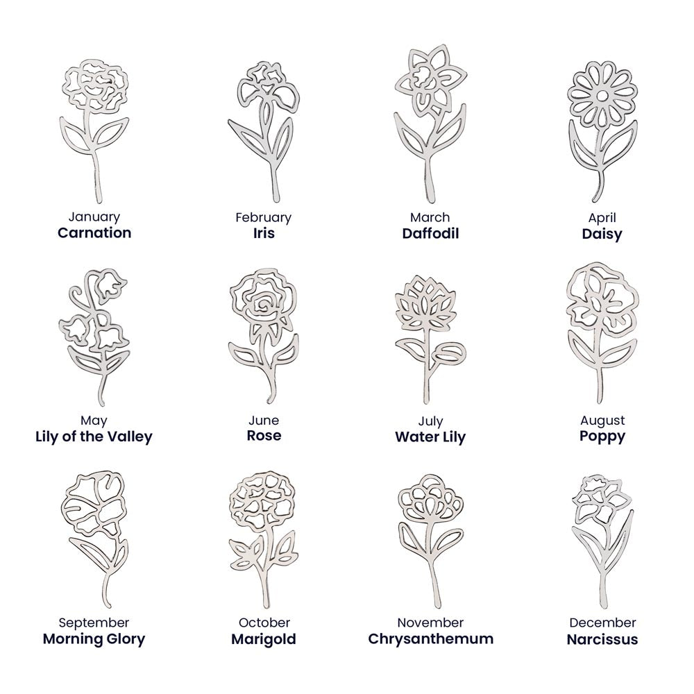 Personalized Flower Necklace (Custom name and 12 Birth Flowers) - Jewelry