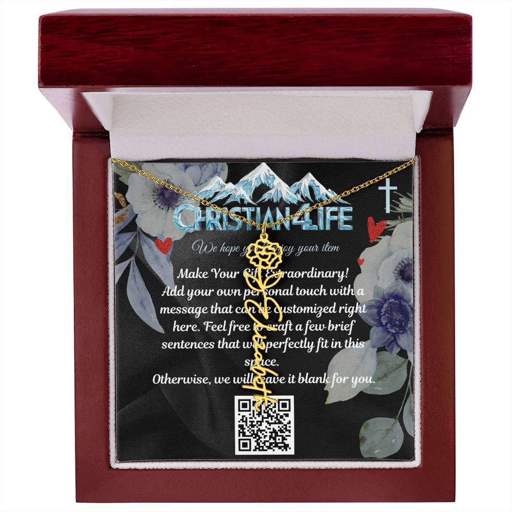 Personalized Flower Necklace (Custom name and 12 Birth Flowers), add your own message