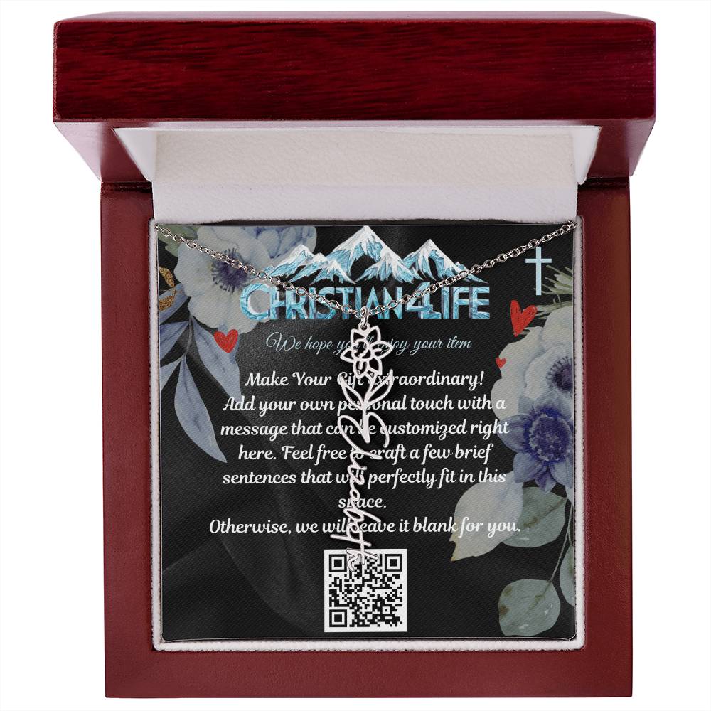 Personalized Flower Necklace (Custom name and 12 Birth Flowers), add your own message
