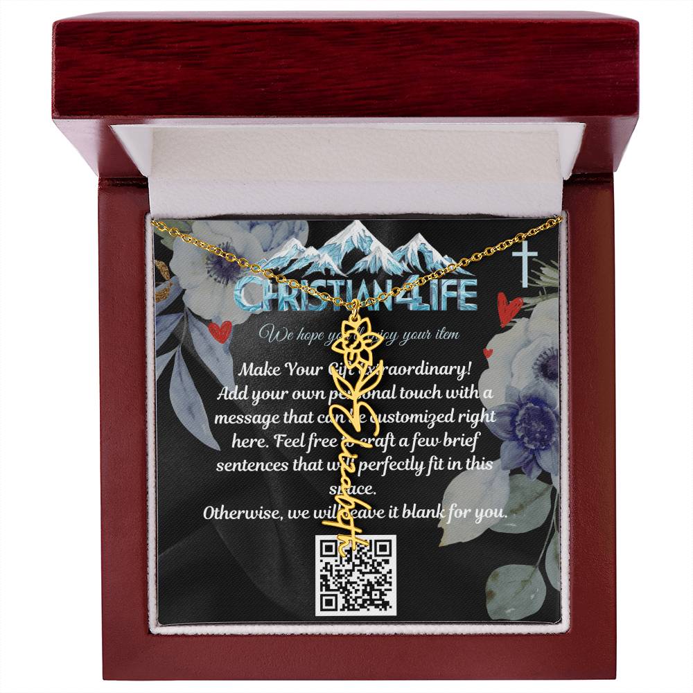 Personalized Flower Necklace (Custom name and 12 Birth Flowers), add your own message