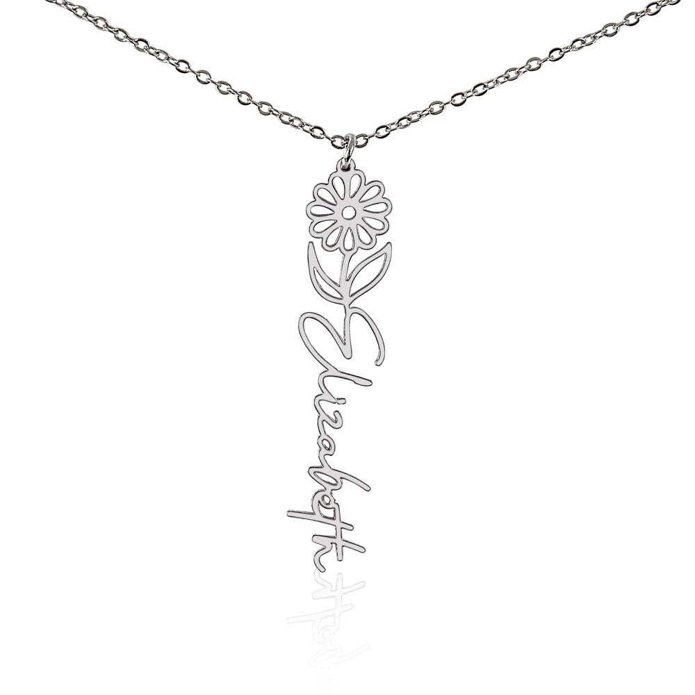 Personalized Flower Necklace (Custom name and 12 Birth Flowers), add your own message