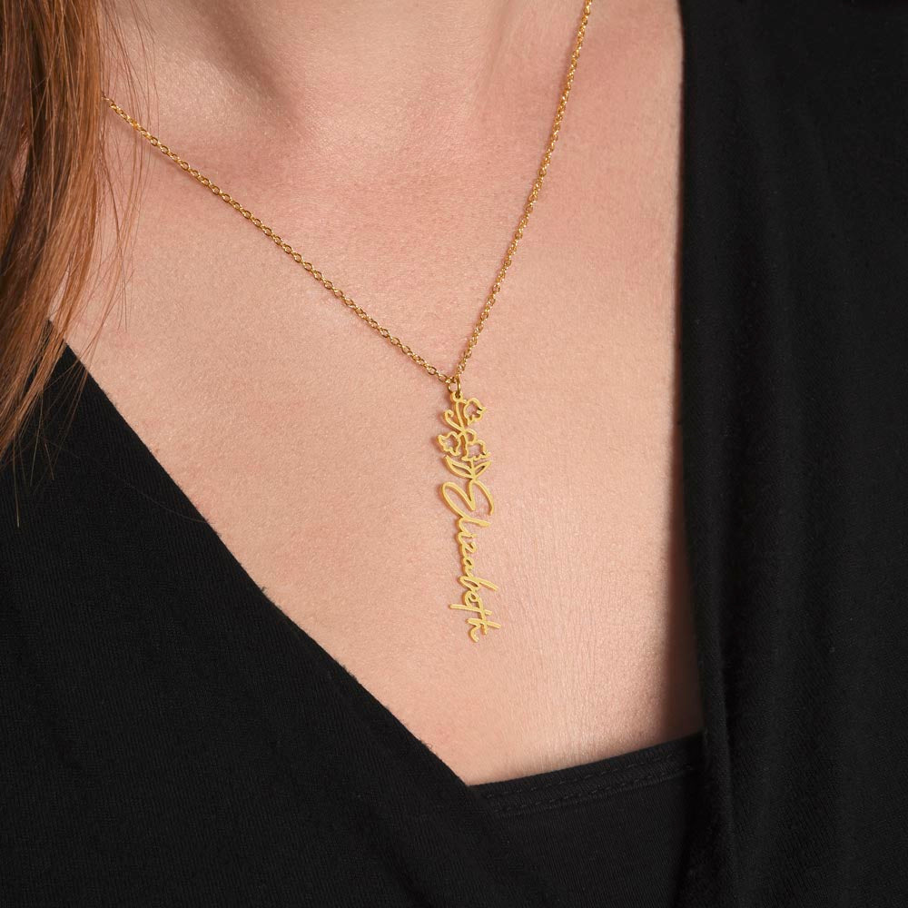 Personalized Flower Necklace (Custom name and 12 Birth Flowers) - Jewelry