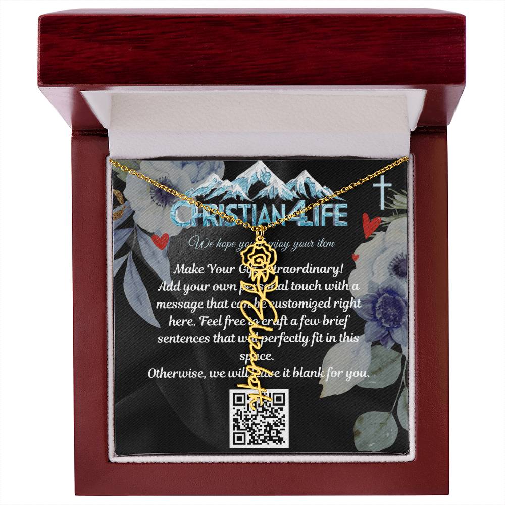 Personalized Flower Necklace (Custom name and 12 Birth Flowers), add your own message