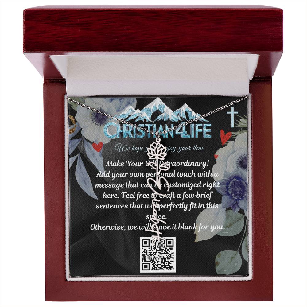 Personalized Flower Necklace (Custom name and 12 Birth Flowers), add your own message