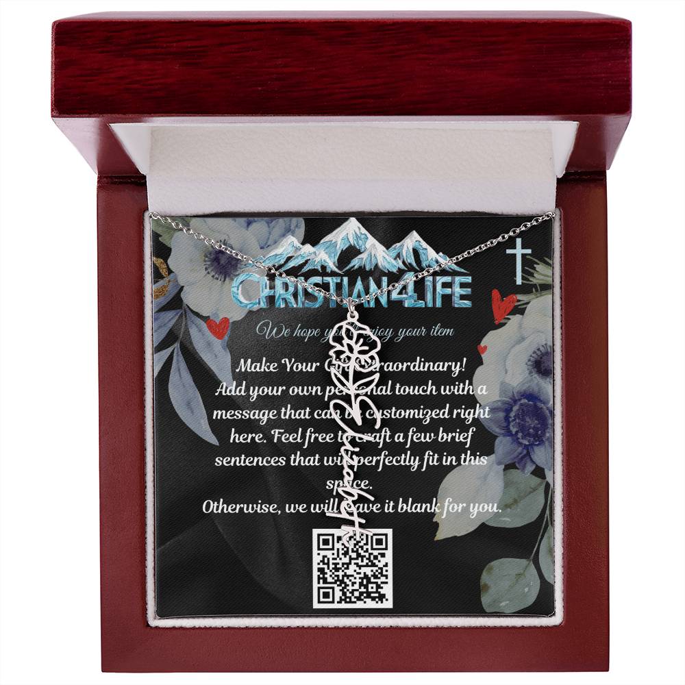 Personalized Flower Necklace (Custom name and 12 Birth Flowers), add your own message