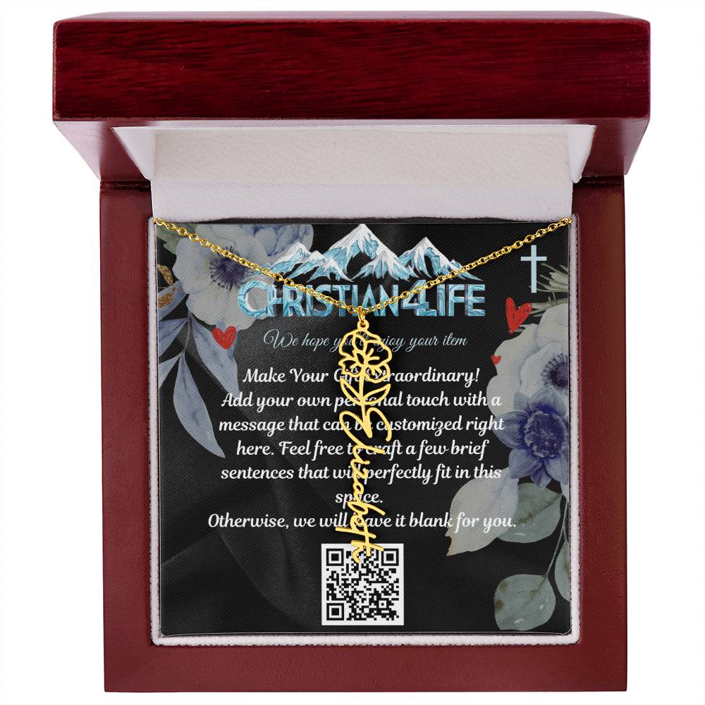 Personalized Flower Necklace (Custom name and 12 Birth Flowers), add your own message
