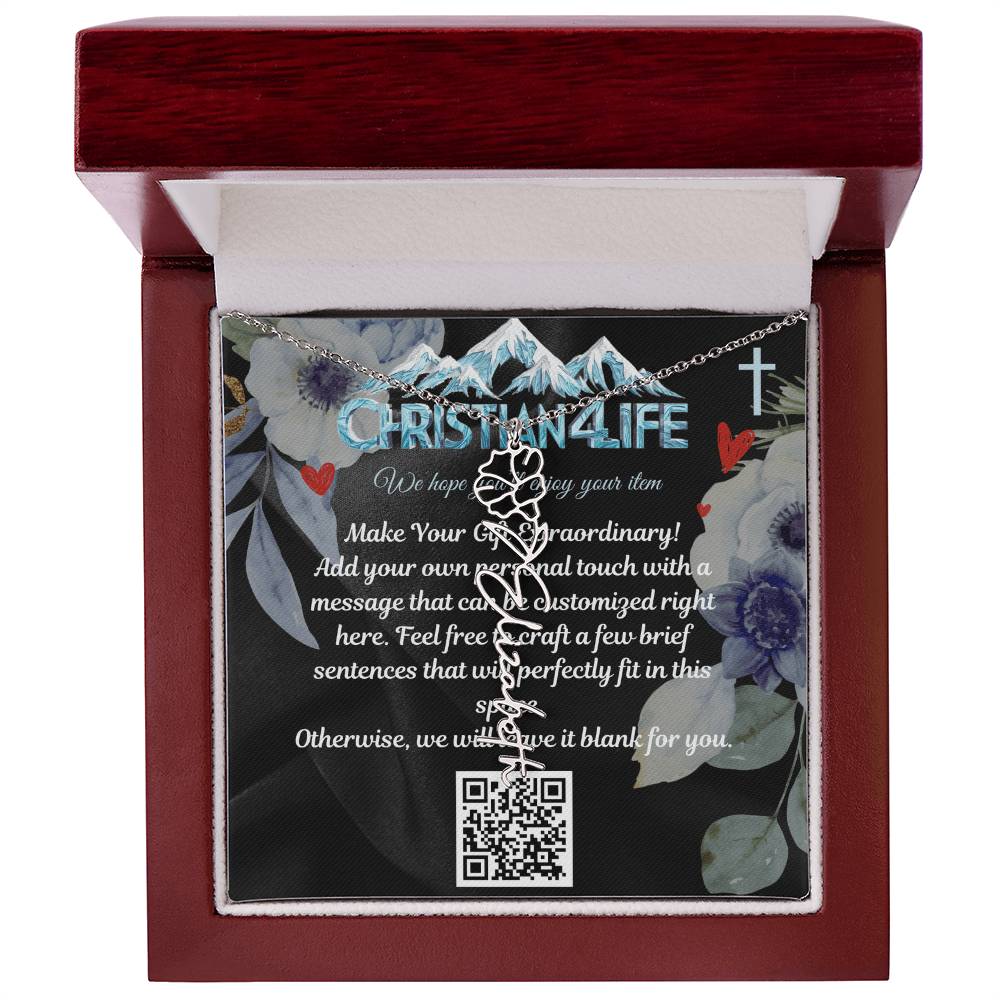 Personalized Flower Necklace (Custom name and 12 Birth Flowers), add your own message