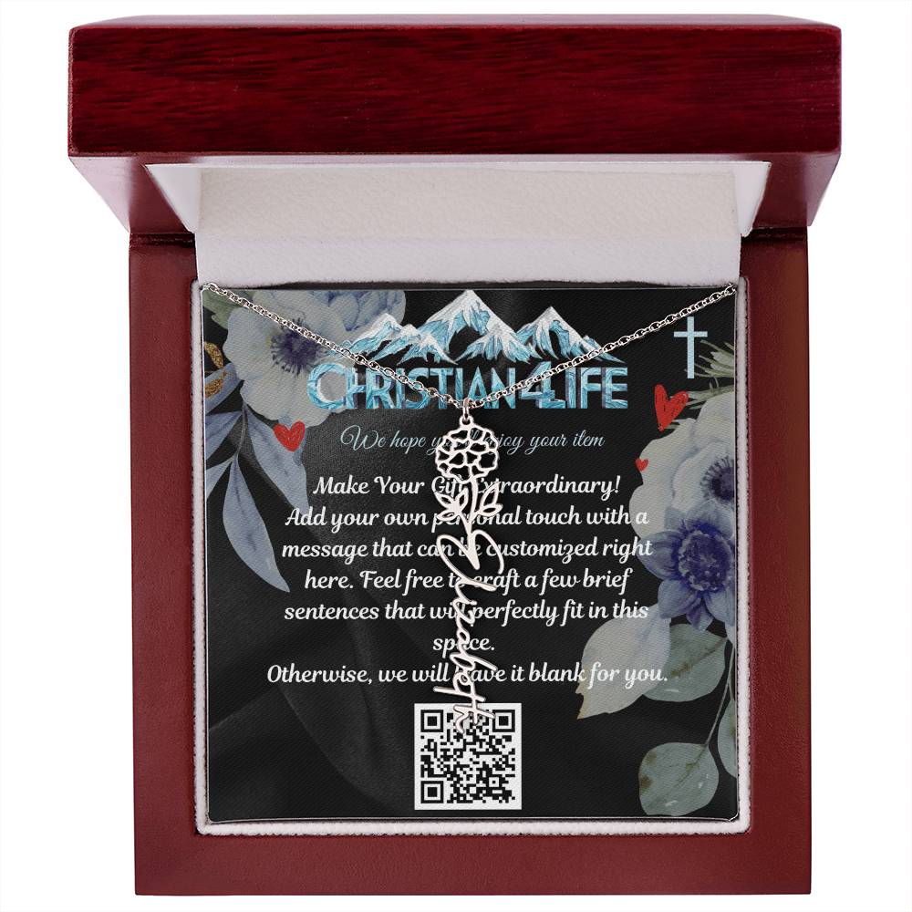 Personalized Flower Necklace (Custom name and 12 Birth Flowers), add your own message