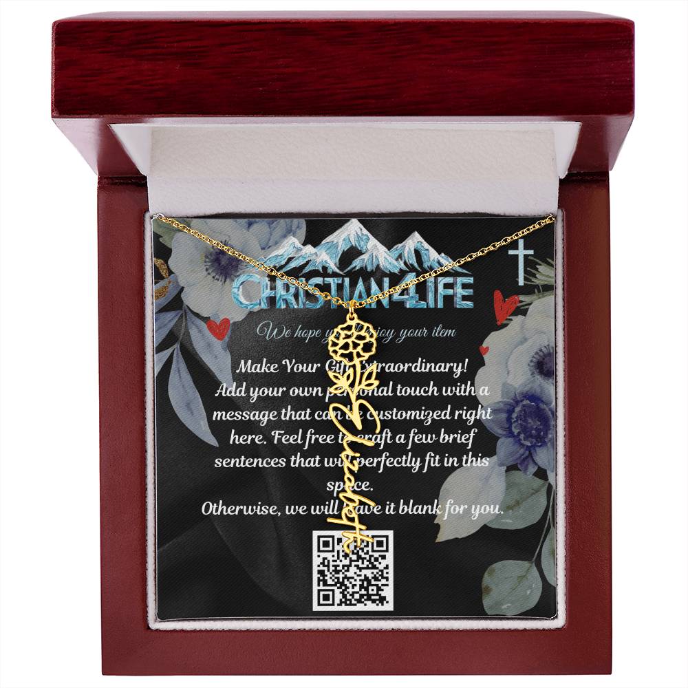 Personalized Flower Necklace (Custom name and 12 Birth Flowers), add your own message