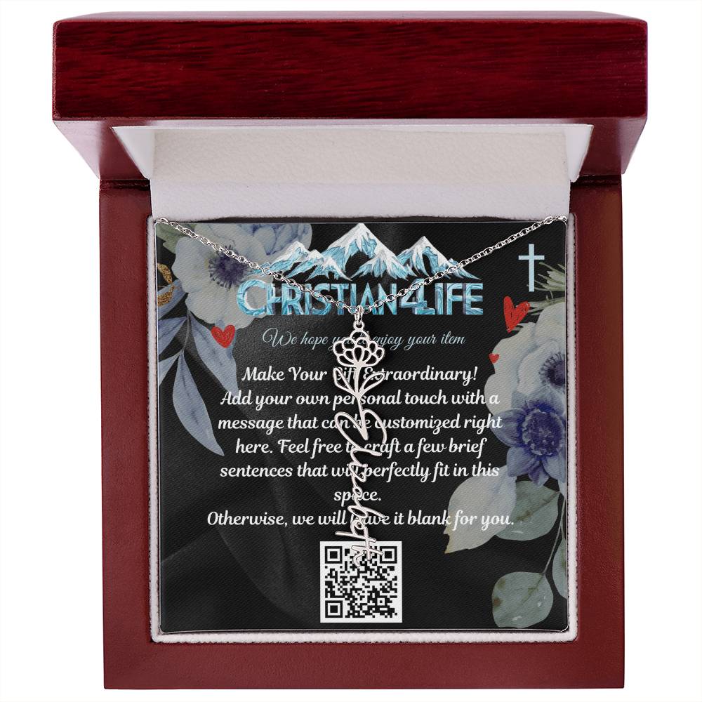 Personalized Flower Necklace (Custom name and 12 Birth Flowers), add your own message