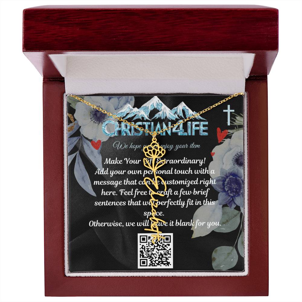 Personalized Flower Necklace (Custom name and 12 Birth Flowers), add your own message