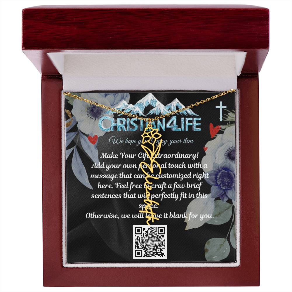 Personalized Flower Necklace (Custom name and 12 Birth Flowers), add your own message