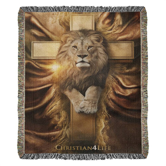 Christian4Life Lion and Cross Heirloom Woven Blanket - Blankets