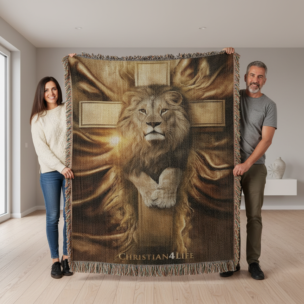 Christian4Life Lion of Judah and Cross Heirloom Woven Blanket
